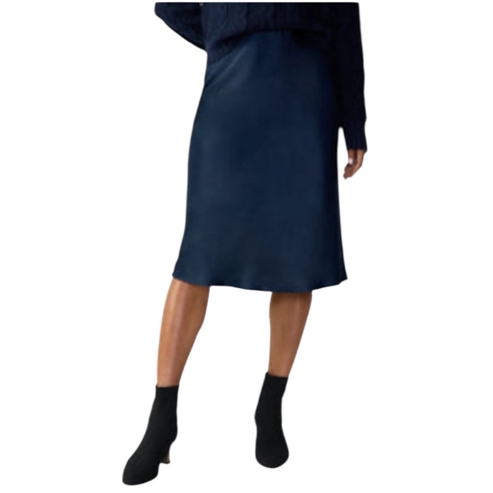 NWT Sanctuary Women’s Everyday Midi Skirt Bias Cut Satin Charmeuse Dark Blue XL